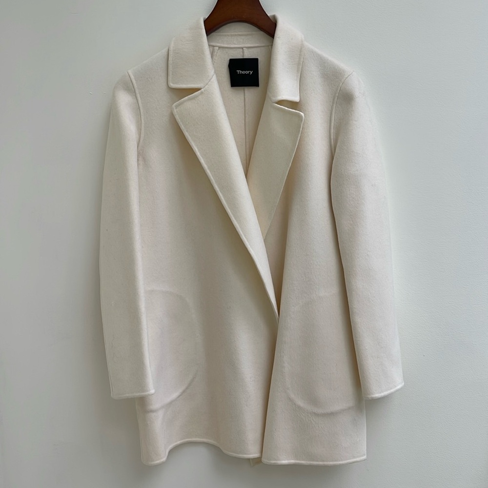Theory Cream Wool Blend Long Coat